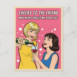 Cartão Postal Arte Pop de Vinho Vintage Engraçado Melhor Amigo