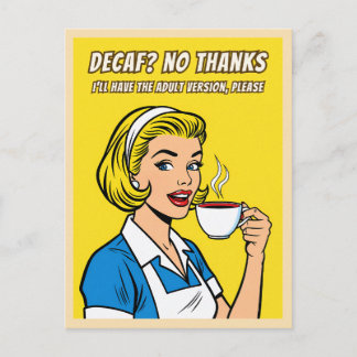 Cartão Postal Arte Pop Humor de Café Descafeinado Vintage Retrô 