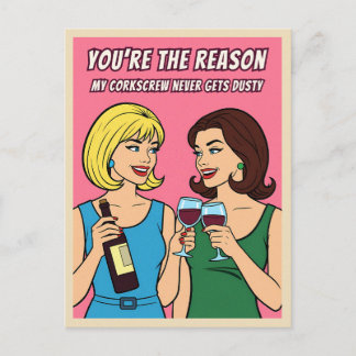 Cartão Postal Arte Pop Humor Vinho Vintage Retrô Engraçado BFF 