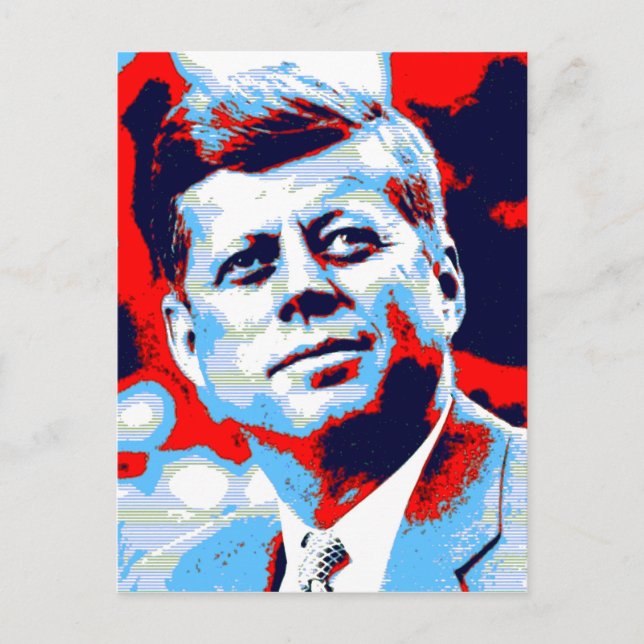 Cartão Postal Arte Pop JFK John F. Kennedy Vermelho Azul (Frente)