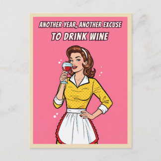 Cartão Postal Arte Pop Vintage Retro Engraçado Vinho Rosa 