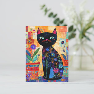 Cartão Postal Arte Popular de Gato Preto