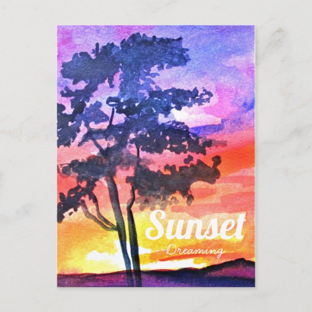 Cartão Postal Arte por aquarela da paisagem do Sonho Sunset (Frente)