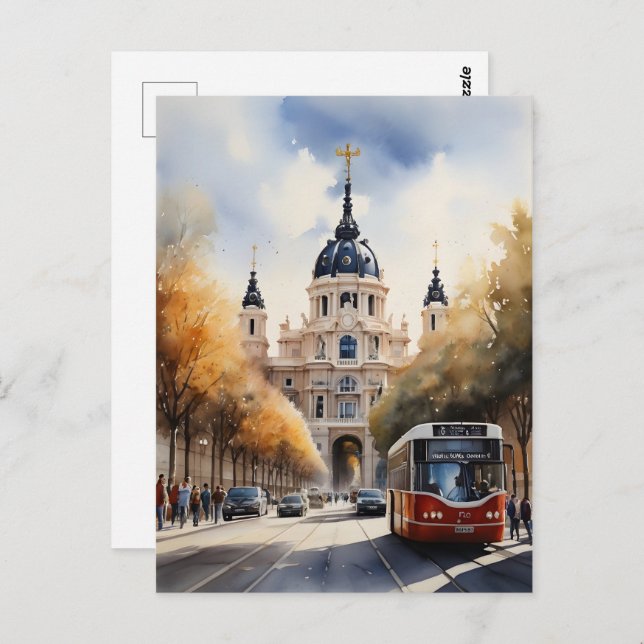 Cartão Postal Arte por aquarela de Madrid (Frente/Verso)