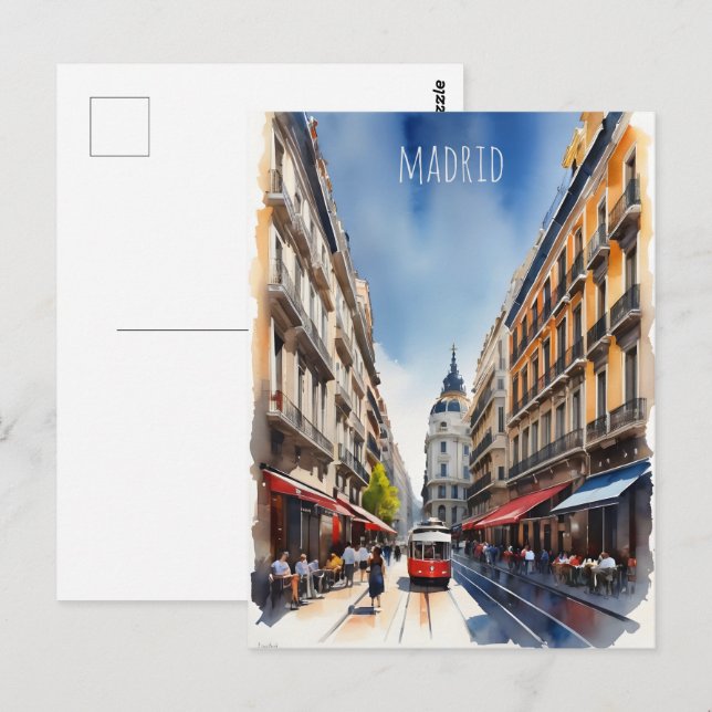 Cartão Postal Arte por aquarela de Madrid (Frente/Verso)