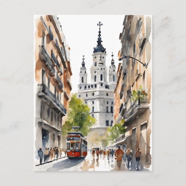 Cartão Postal Arte por aquarela de Madrid (Frente)