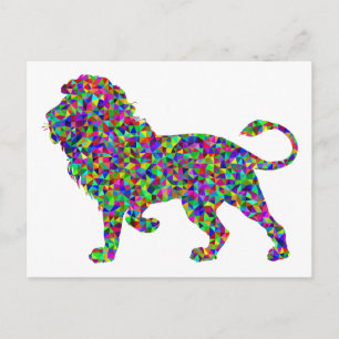 Cartão Postal Arte Prismática Do Leão Colorido Arco-Íris