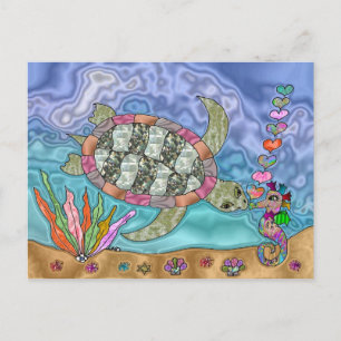 Cartão Postal Arte Psicodélica de Tartaruga Marinha Cavalo-Marin