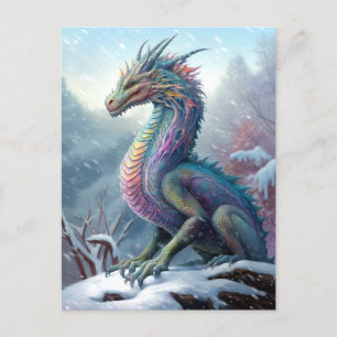 Cartão Postal Arte Rainbow Dragon Na Fantasia Da Neve