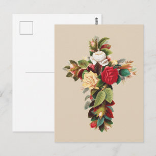 Cartão Postal Arte Religiosa Cruz Botânica Antiga de Rosas