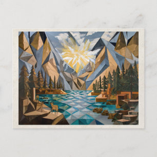 Cartão Postal Arte Remixada por IA Cubismo Montanhas