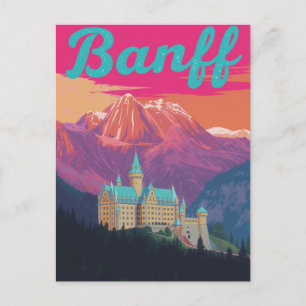 Cartão Postal Arte Retro Castelo Montanhas Banff