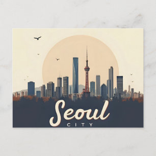 Cartão Postal Arte retrô da moderna paisagem urbana da cidade de