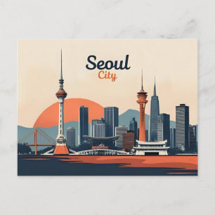 Cartão Postal Arte retrô da moderna paisagem urbana da cidade de