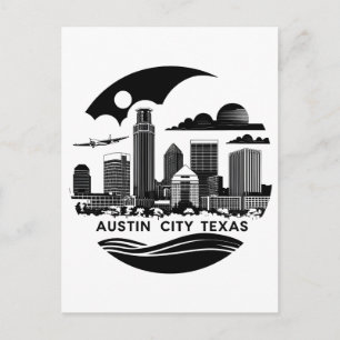 Cartão Postal Arte retrô da silhueta da cidade de Austin Texas e