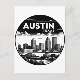 Cartão Postal Arte retrô da silhueta da cidade de Austin Texas e