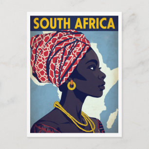 Cartão Postal Arte retrô de retrato de mulher da África do Sul
