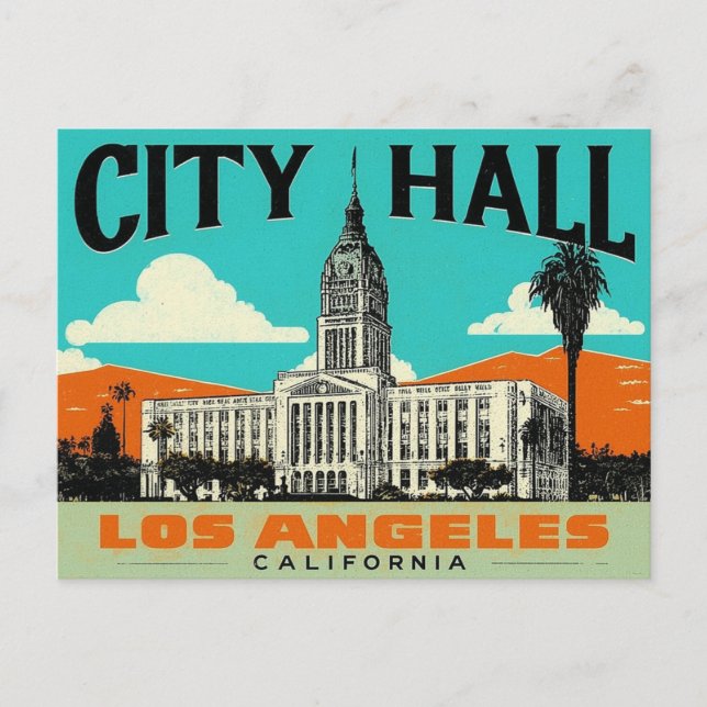 Cartão Postal Arte Retroativa da Prefeitura de Los Angeles (Frente)