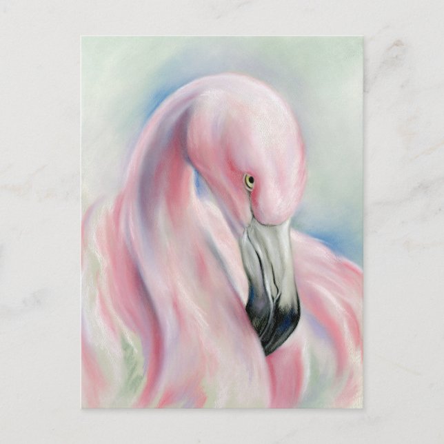 Cartão Postal Arte Rosa Flamingo Pastel (Frente)