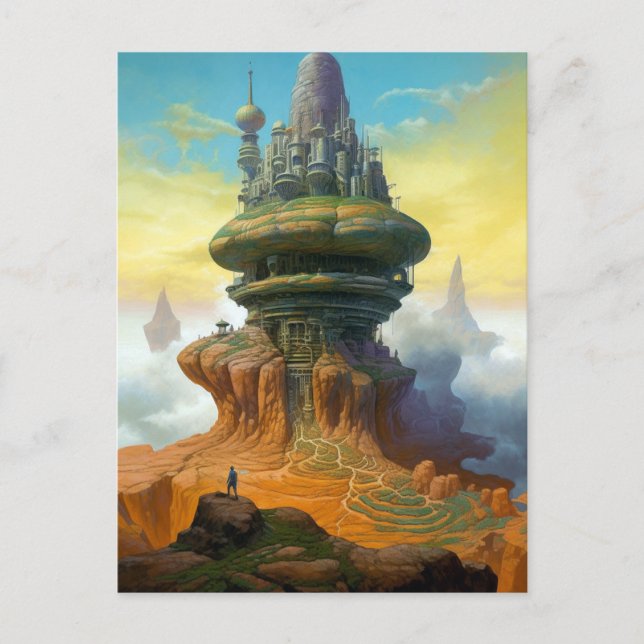 Cartão Postal Arte Sci-Fi Cidade Futurística da Alienígena (Frente)