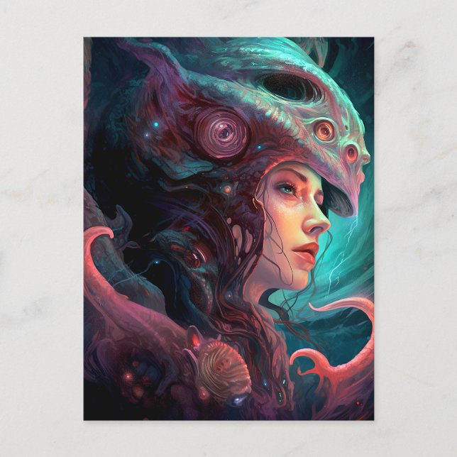 Cartão Postal Arte surreal de Alienígena esquisita (Frente)