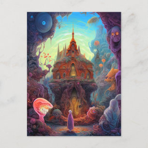 Cartão Postal Arte Surreal de Casa Estranha