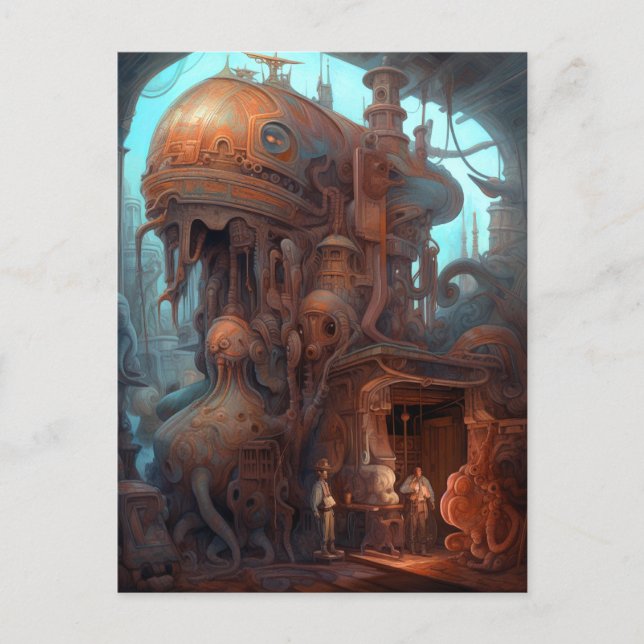 Cartão Postal Arte Surreal de Máquina Estranha (Frente)