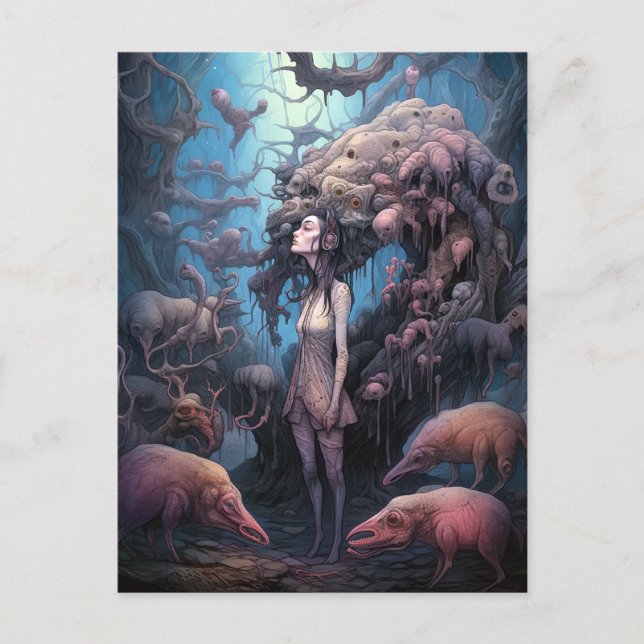 Cartão Postal Arte Surreal de Mulher Mudada Estranha (Frente)