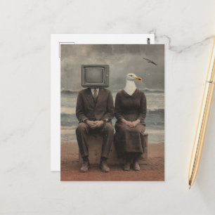 Cartão Postal Arte Surrealista na Praia