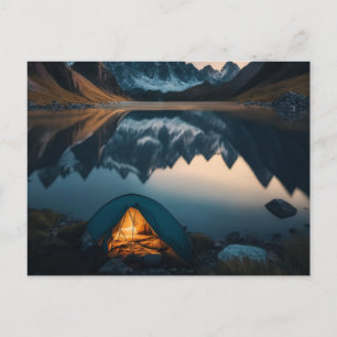 Cartão Postal Arte Temática de Acampamento com Tenda, Montanhas 