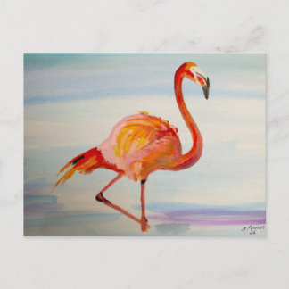 Cartão Postal Arte Tropical de Aquarela Flamingo Rosa