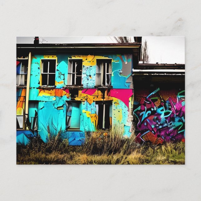 Cartão Postal Arte Urbana Edifício Abandonado Grafite  (Frente)