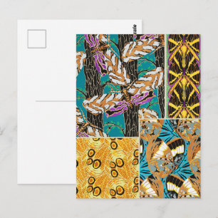 Cartão Postal Arte Vibrante Maximalista de Borboleta em Teal e R