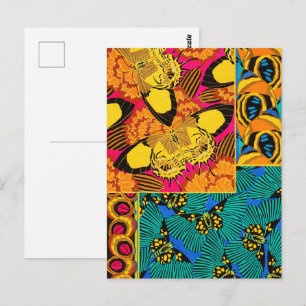 Cartão Postal Arte Vibrante Maximalista de Borboleta Rosa e Turq