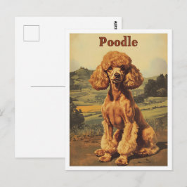 Cartão Postal Arte Vintage de Cachorro Poodle