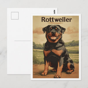Cartão Postal Arte Vintage de Cachorro Rottweiler