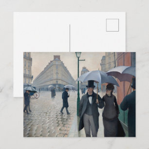Cartão Postal Arte Vintage de Caillebotte Rua de Paris Dia Chuvo