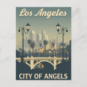 Cartão Postal Arte Vintage de Los Angeles Cidade dos Anjos