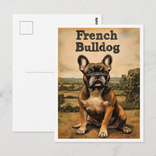 Cartão Postal Arte Vintage do Bulldog Francês