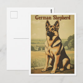 Cartão Postal Arte Vintage do Cão Pastor Alemão