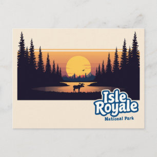 Cartão Postal Arte Vintage do Pôr do Sol do Alce de Isle Royale