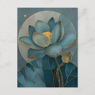 Cartão Postal Arte Zen Geométrica de Linha Flor de Lótus Dourada