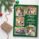 Cartão Postal Artesanato de Feriados Felizes de Escova Verde<br><div class="desc">Feriados Felizes de Script de Pincel Moderno 5 Colagem de Fotos com Cartão-Postal de Férias de Fita de Artesanato. Fundo Verde Florestal.</div>