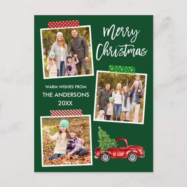 Cartão Postal Artesanato de Script de Pincel Fita Vermelha Natal (Frente)