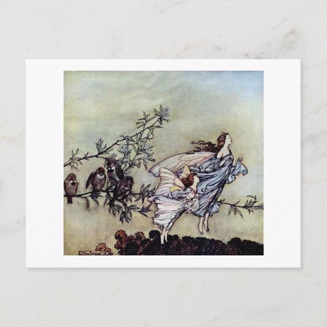 Cartão Postal Arthur Rackham — arte livro Peter Pan Fairies (Frente)