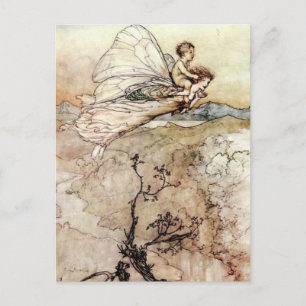 Cartão Postal Arthur Rackham Fairy e Baby Flying