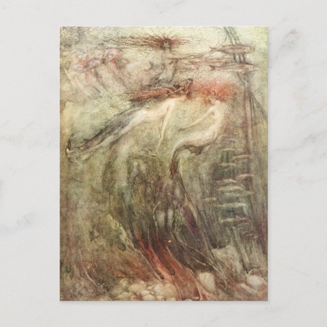 Cartão Postal Arthur Rackham Mermaid Sai Onde Está Sunny (Frente)