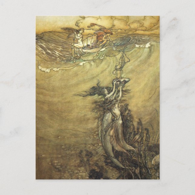 Cartão Postal Arthur Rackham Mermaids Jewels do Deep (Frente)