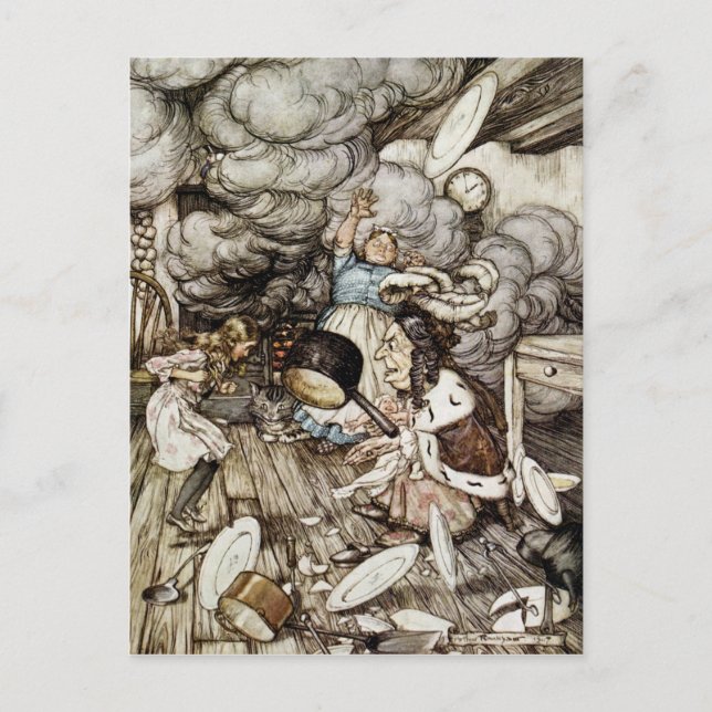 Cartão Postal Arthur Rackham | Na cozinha da Duquesa, illustr (Frente)