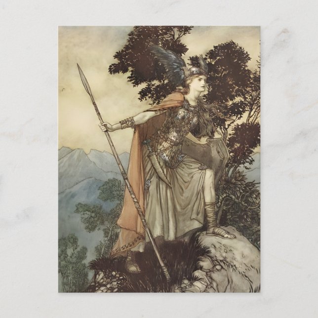 Cartão Postal Arthur Rackham Richard Wagner Brünnhilde Viking (Frente)